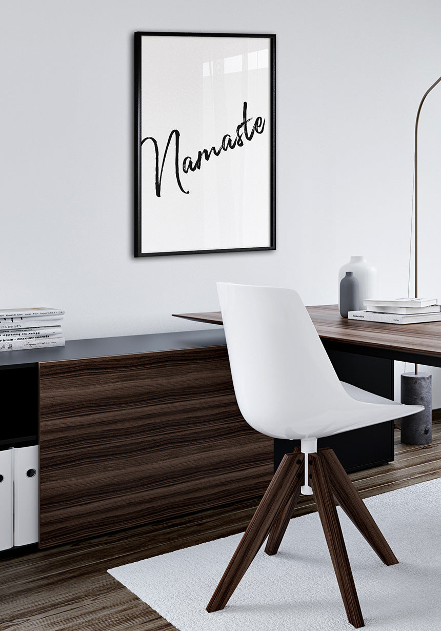 Namaste Typography Poster black on white in office