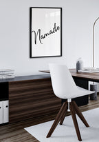 Namaste Typography Poster black on white in office