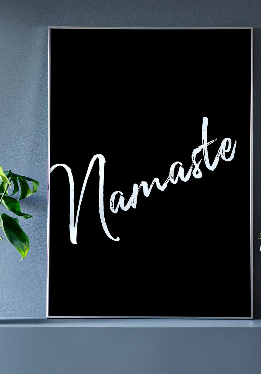 Namaste Yoga Poster white on black