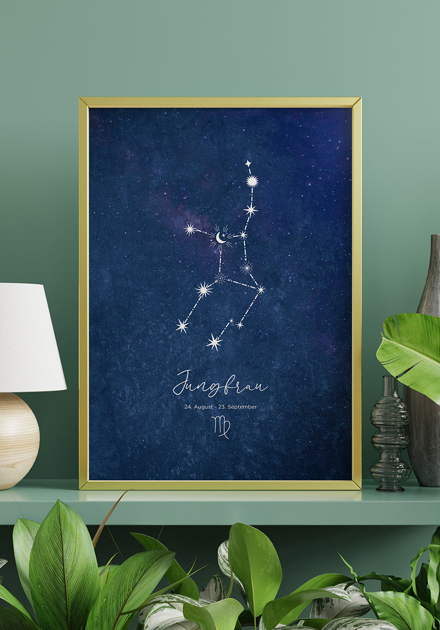 Poster illustration on blue background in the living room