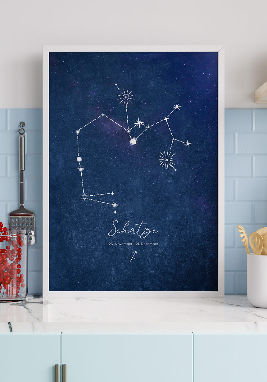 Poster illustration on blue background in the kitchen