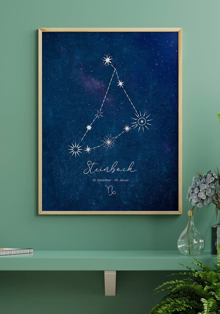 Poster illustration on blue background on the wall