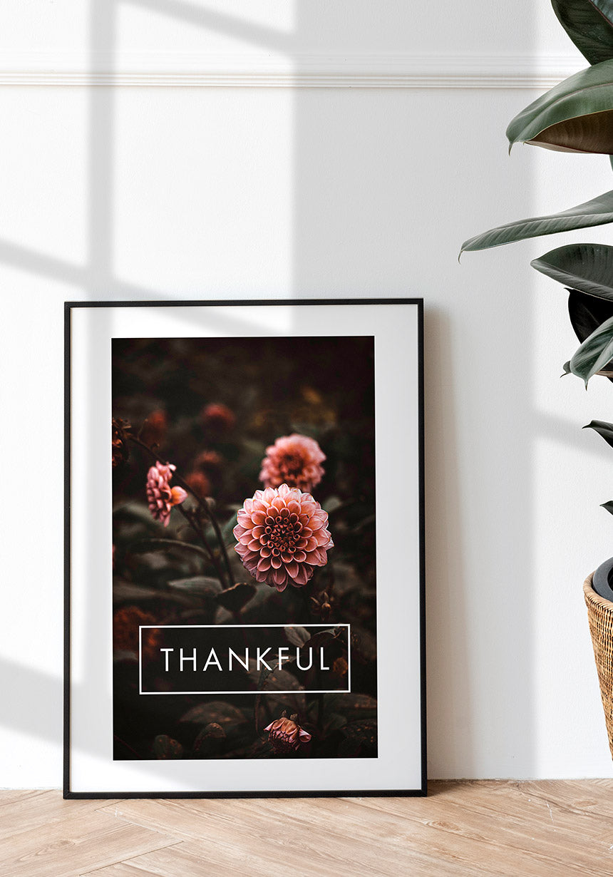 Thankful Poster with Flowers