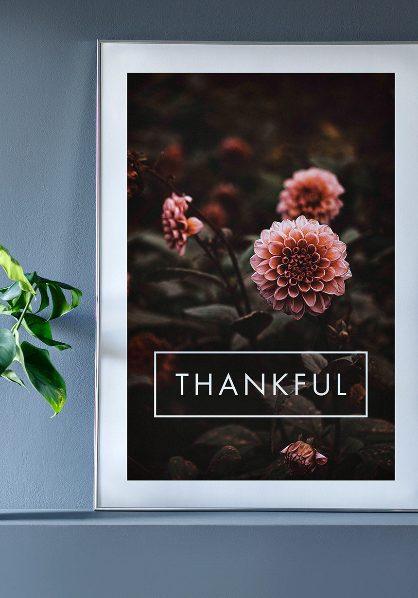 Thankful Poster with Flowers on Frame