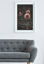Thankful Poster with flowers in white frame