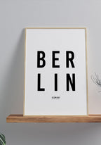 Berlin Typography Poster black white on shelf