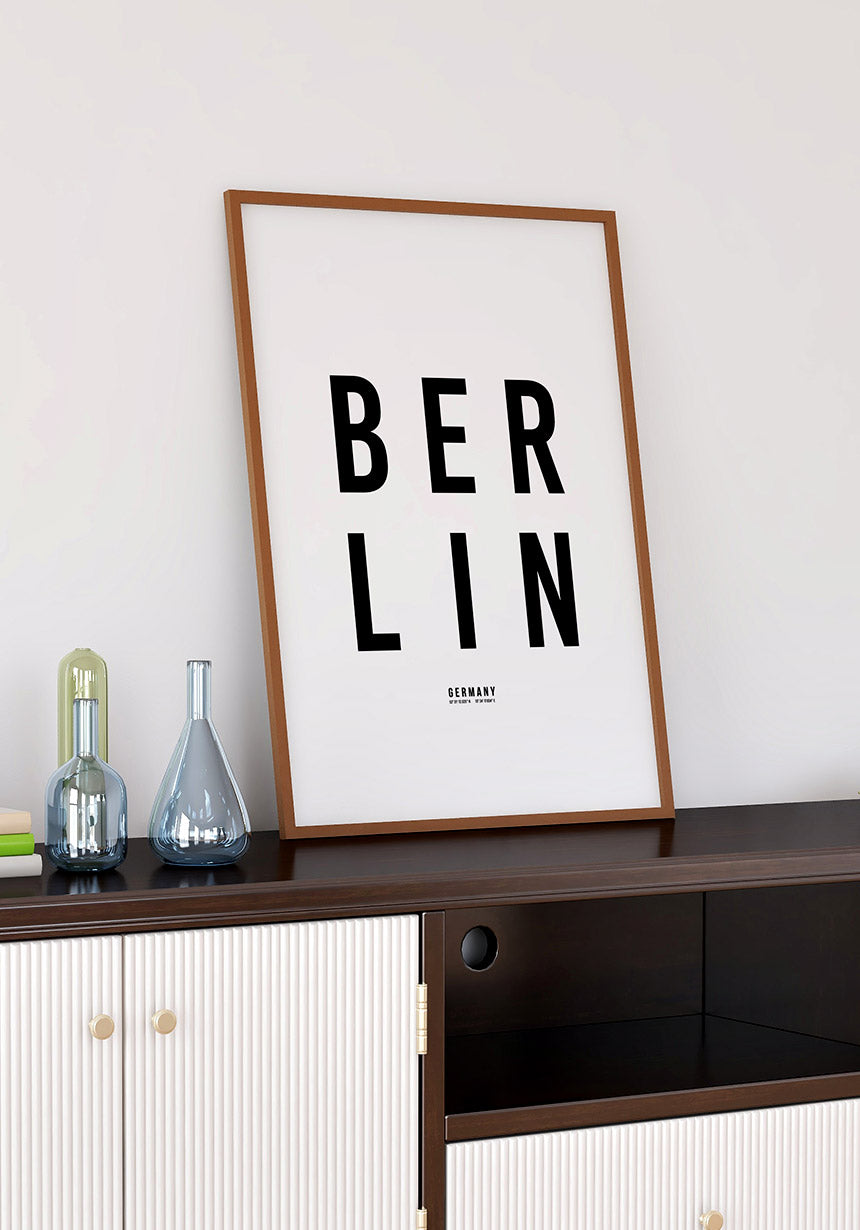 Berlin Typography Poster black white in office