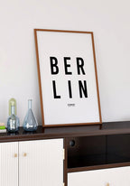 Berlin Typography Poster black white in office