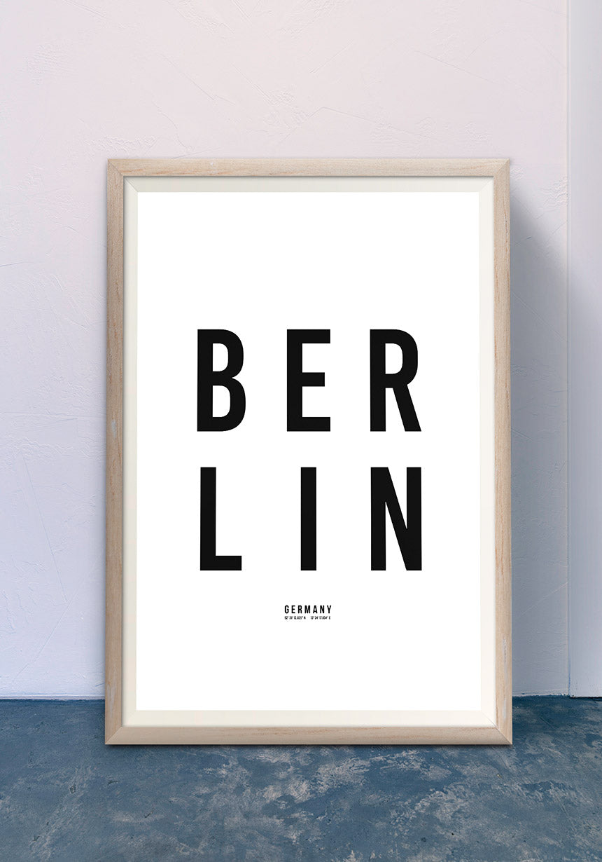 Berlin Typography Poster black white in the hallway