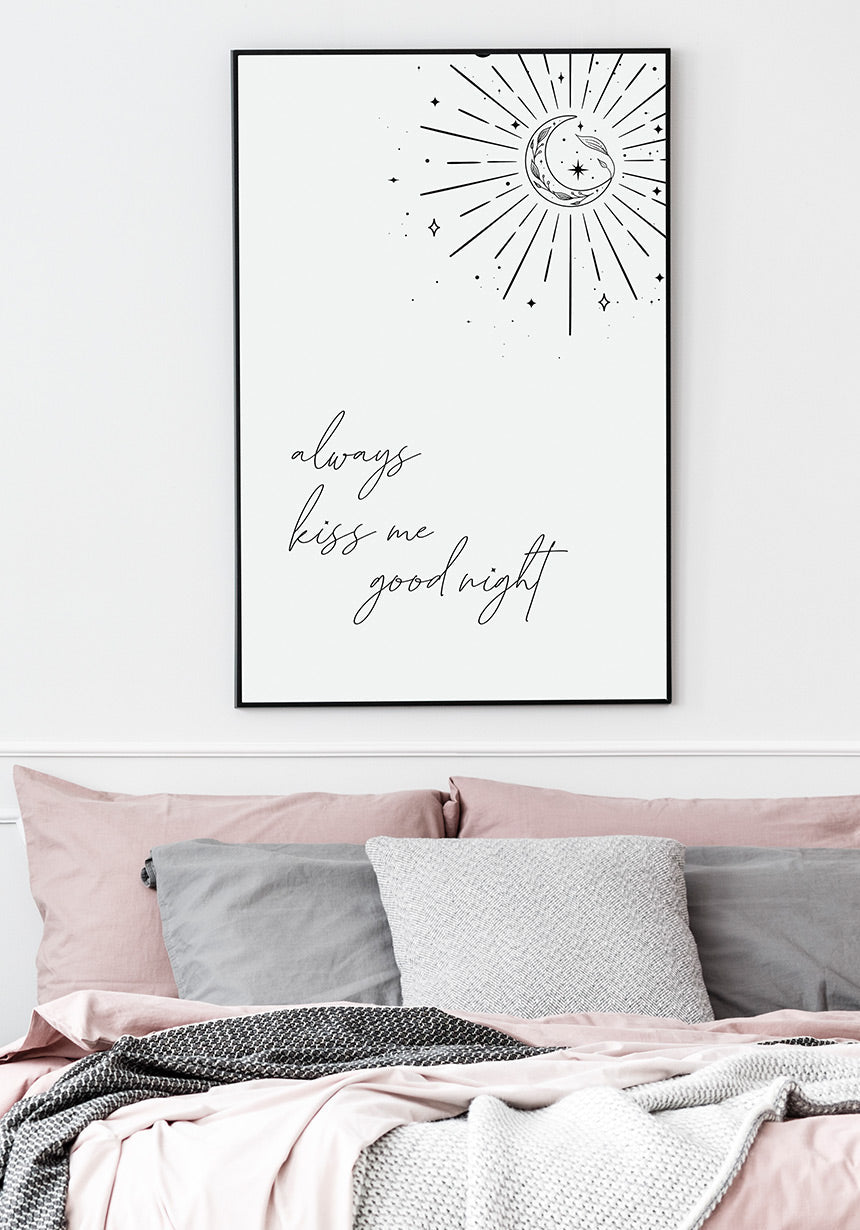 Typography Poster always kiss me good night in the bedroom