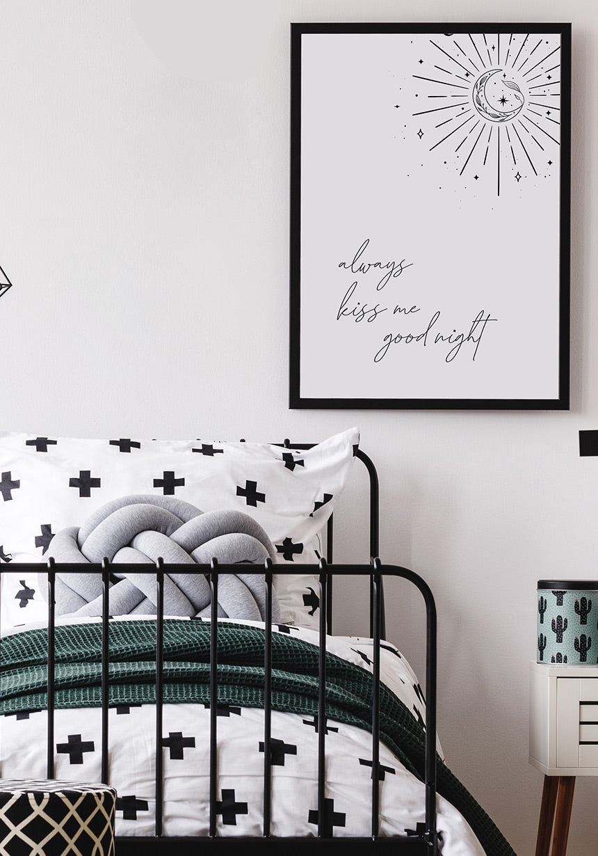 Typography Poster always kiss me good night on wall
