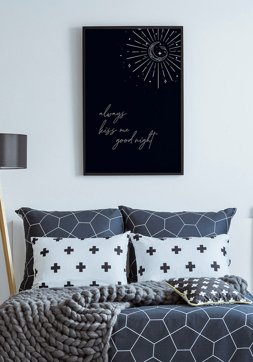 'Always kiss me good night' Typografie Poster schwarz