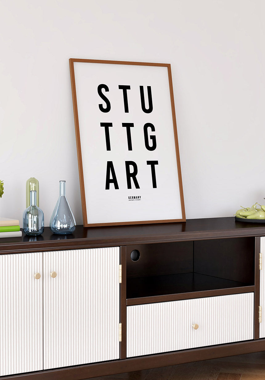 Stuttgart Typography Poster black white in office