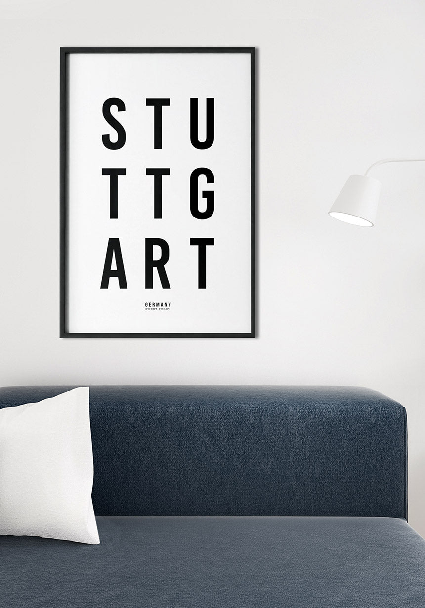 Stuttgart Typography Poster black white in the living room