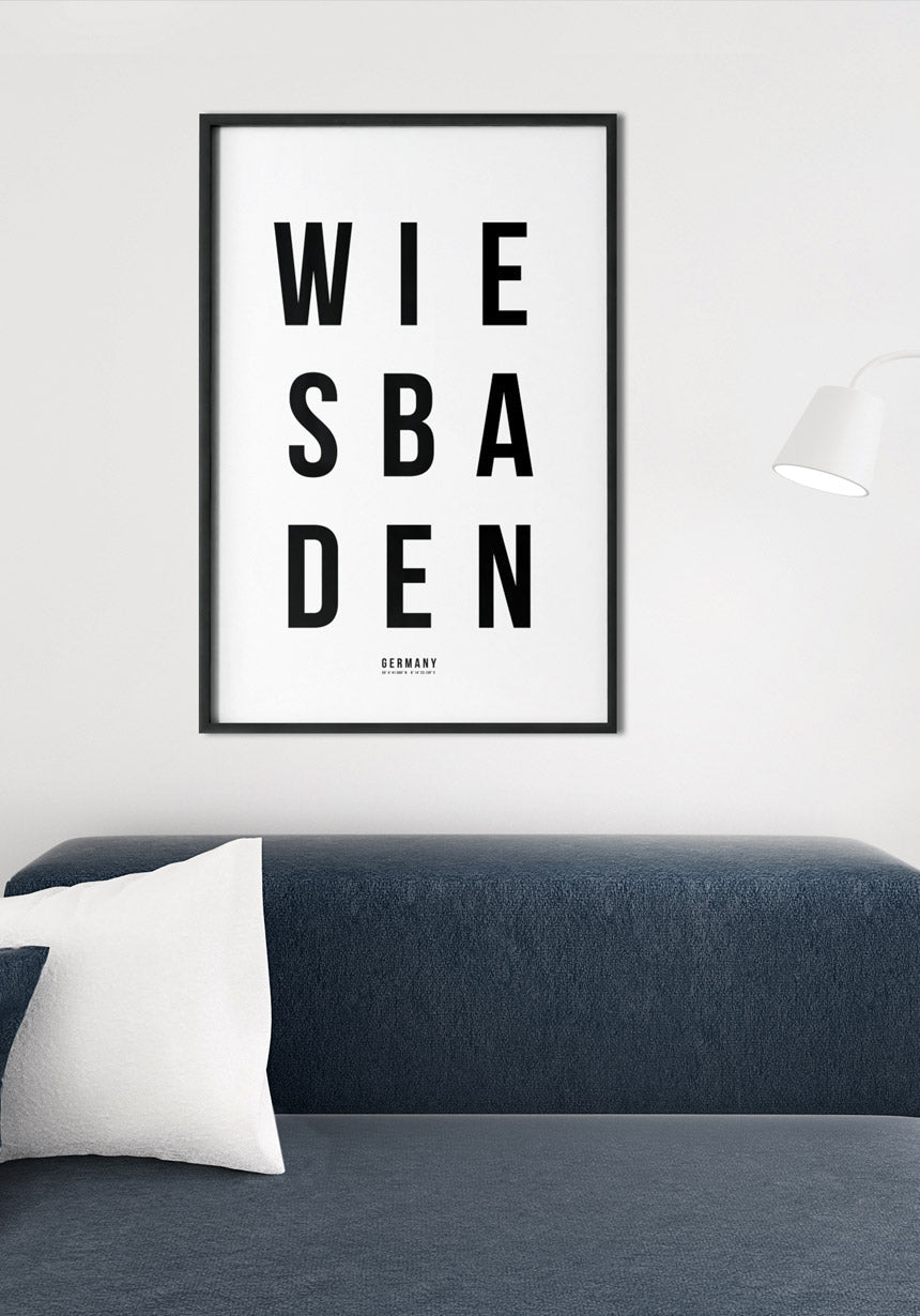 Wiesbaden Typography Poster black white about sofa