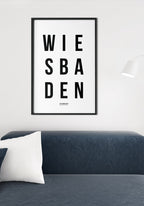 Wiesbaden Typography Poster black white about sofa
