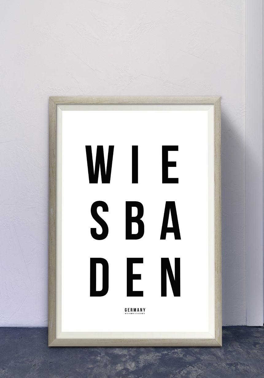 Wiesbaden Typography Poster black white in the hallway