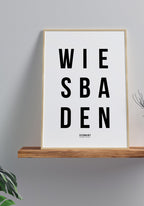 Wiesbaden Typography Poster black white on shelf