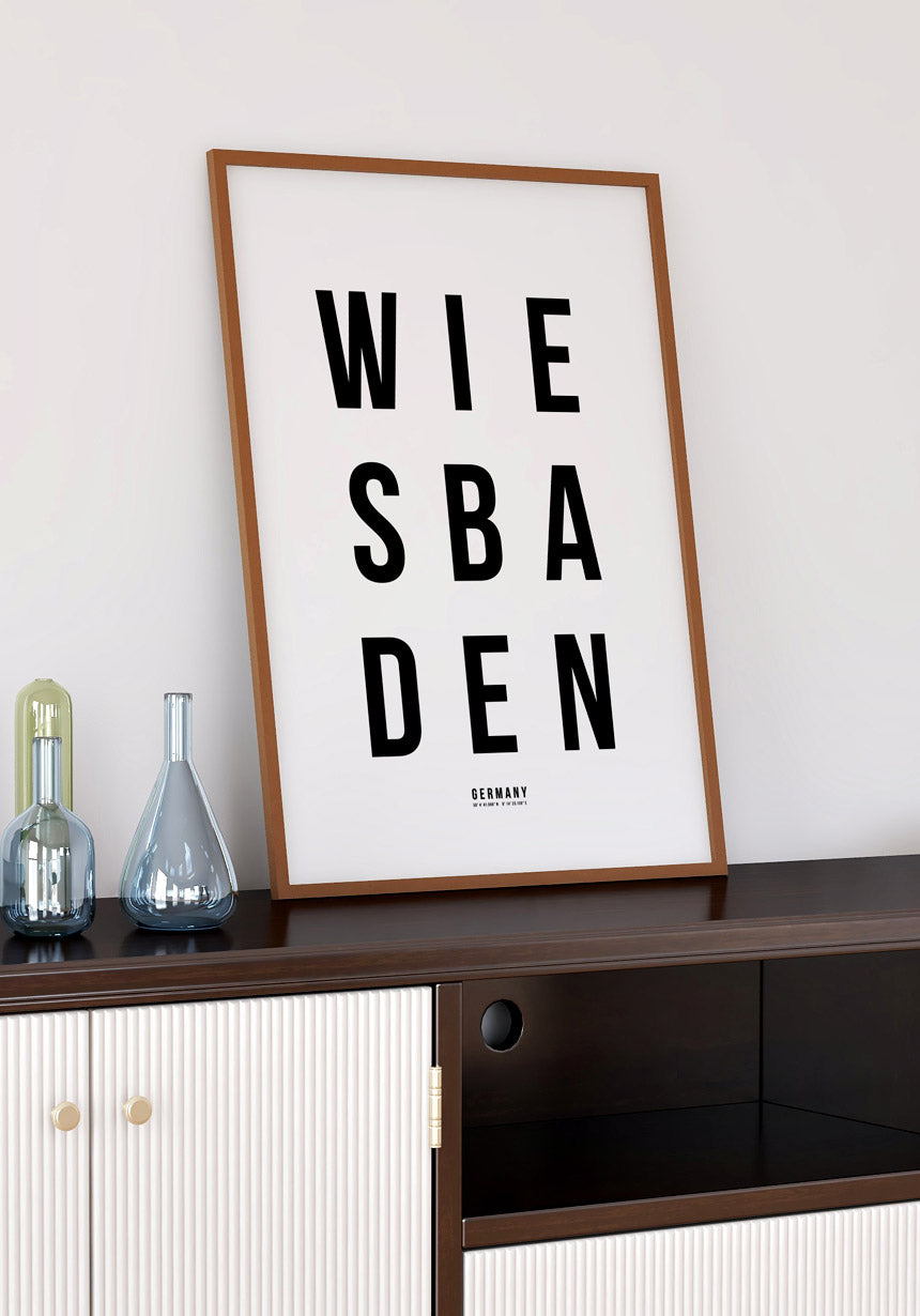 Wiesbaden Typography Poster black white in office