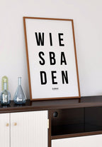 Wiesbaden Typography Poster black white in office