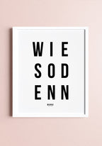 Whyden typography poster black white on wall