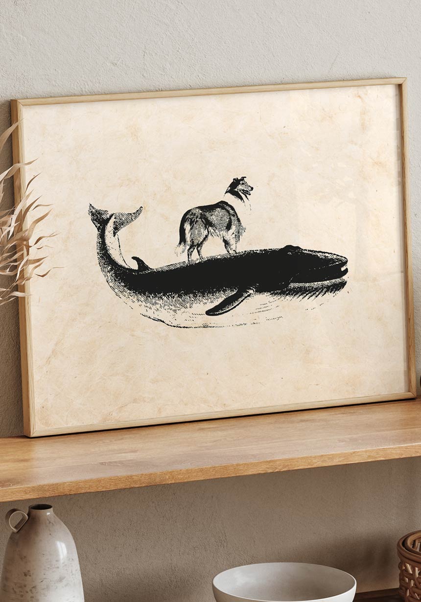 Vintage Poster Dog on Wal on Paper