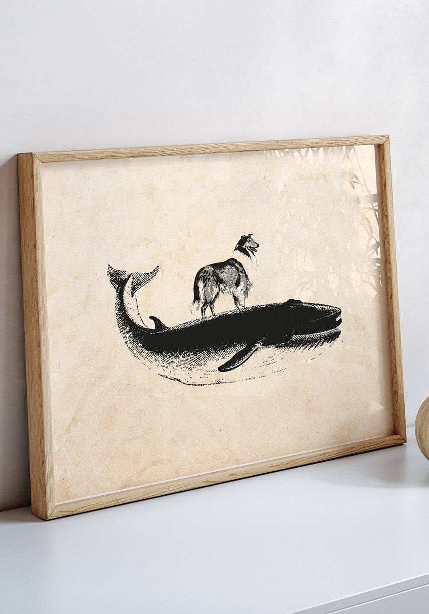 Vintage Poster Dog on Wal Wooden Frame