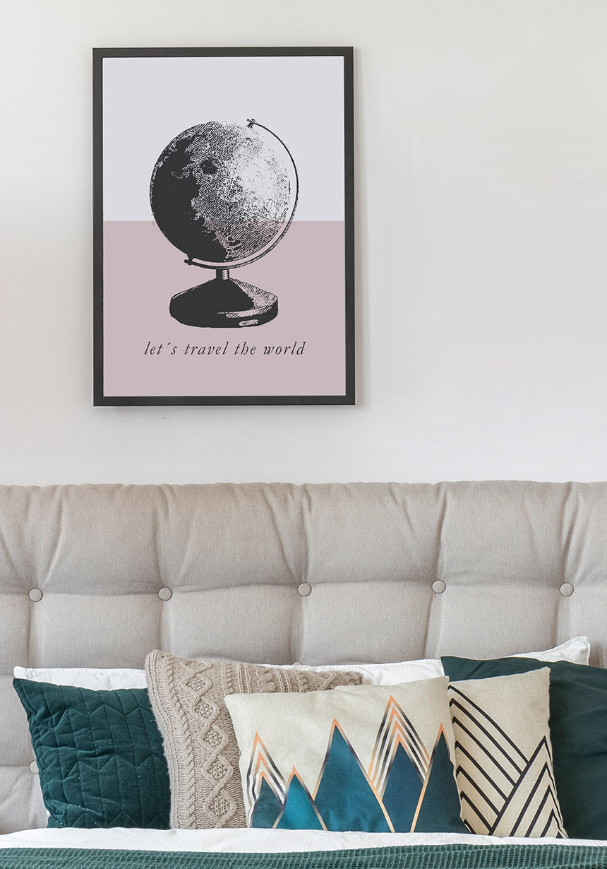 Vintage Poster Globus travel the world about bed