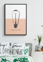 Vintage poster light bulb together we rise over bed