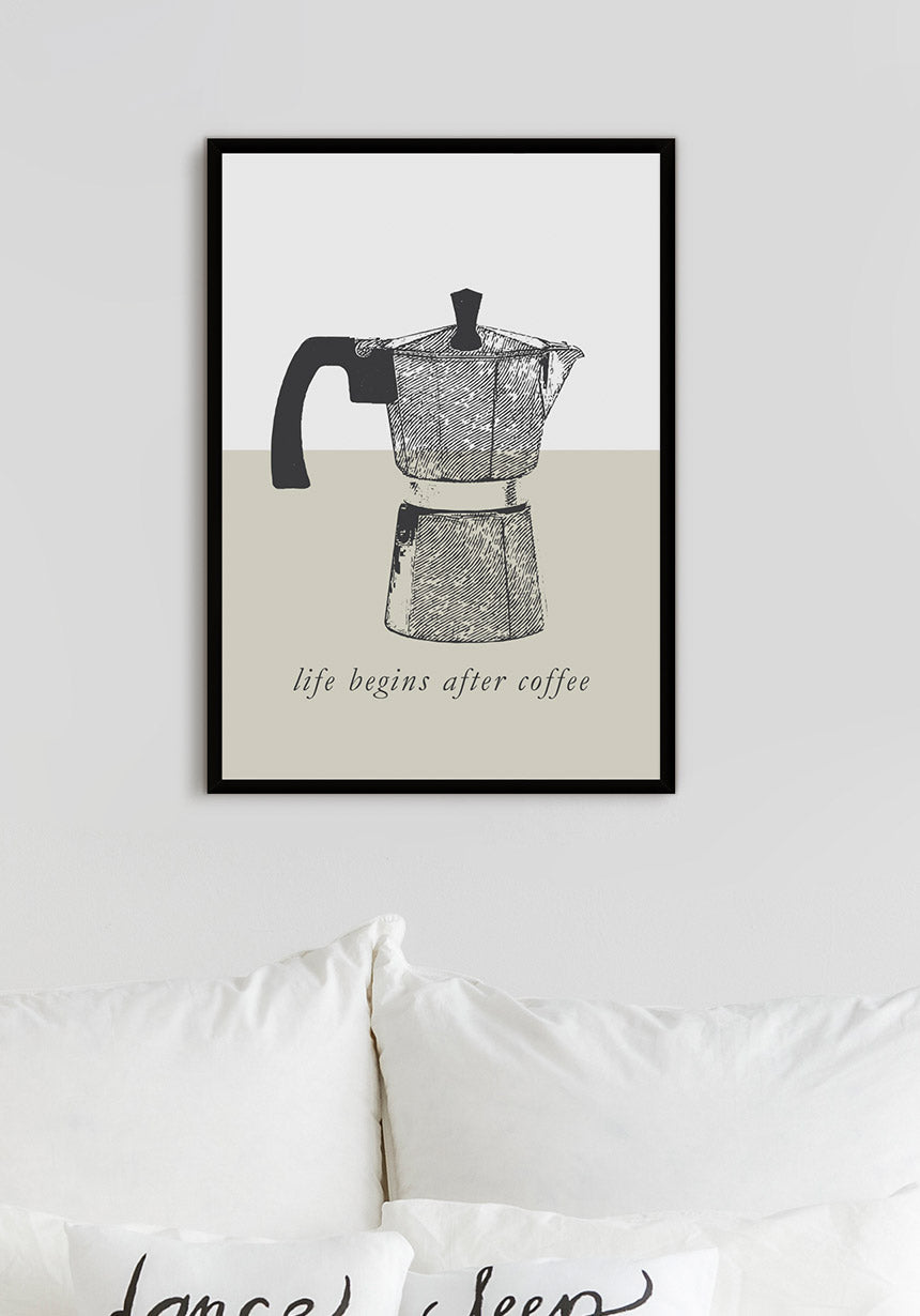Vintage Poster Espressopot life begins after coffee in the living room