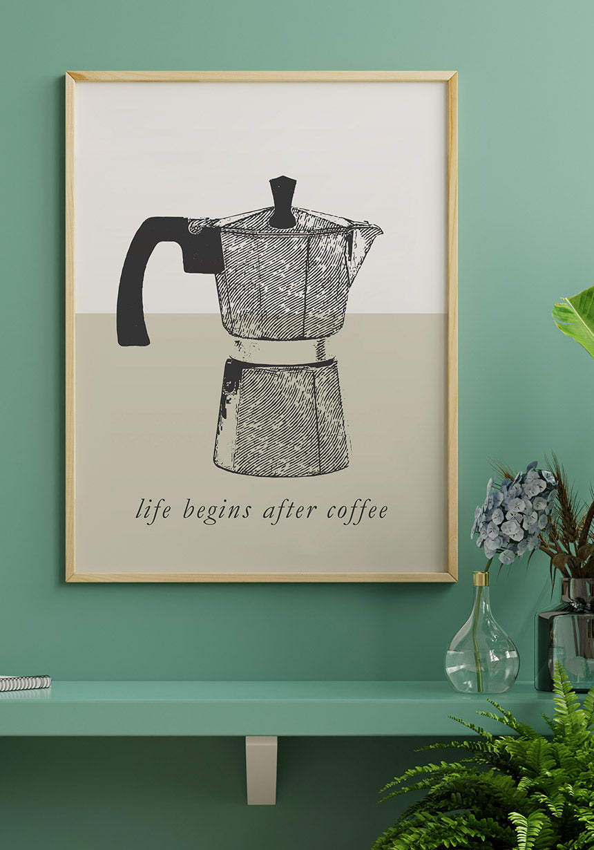 Vintage Poster Espressopot life begins after coffee in the kitchen