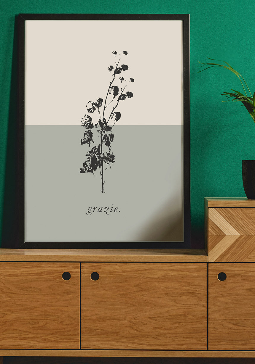 Vintage Poster Blümchen Grazie on Sideboard