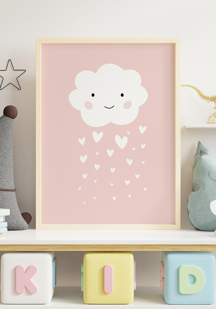 children's poster cloud with heart rain on table