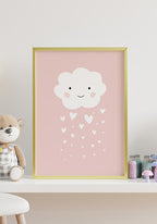 children's poster cloud with heart-rain golden frame