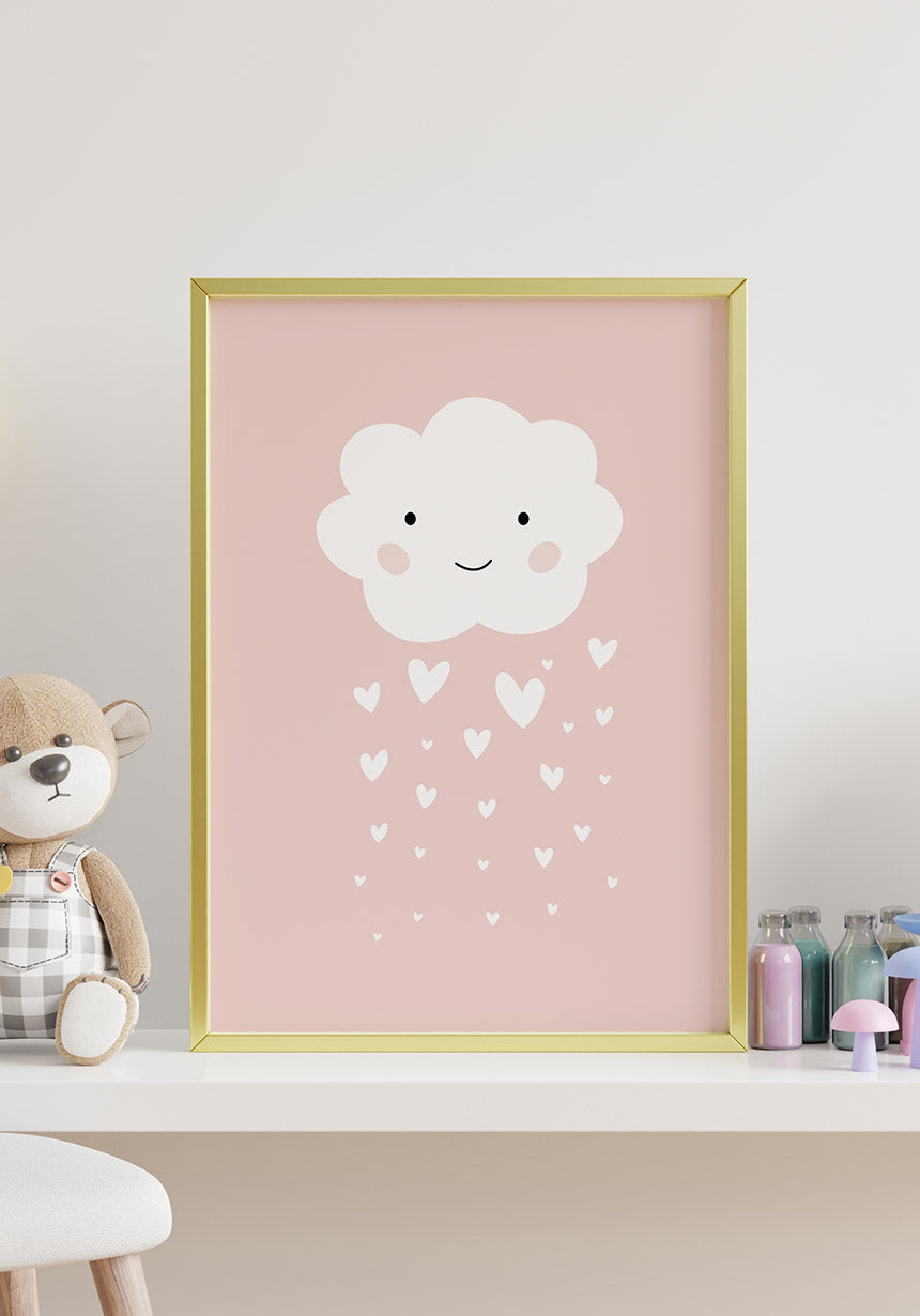 children's poster cloud with heart-rain golden frame