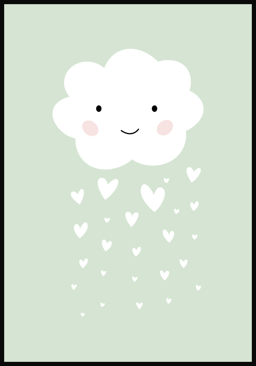 children's poster cloud with heart rain green background
