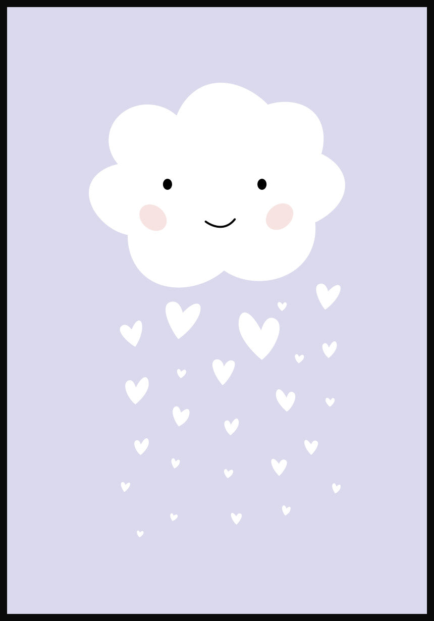 children's poster cloud with heart-rain purple background