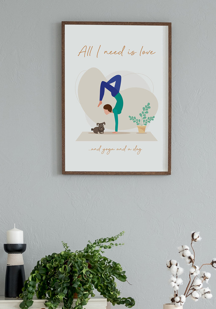 Yoga Poster Illustration Woman with dog in the frame