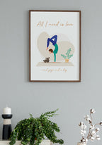 Yoga Poster Illustration Woman with dog in the frame
