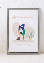 Yoga Poster Illustration Woman with dog in the frame