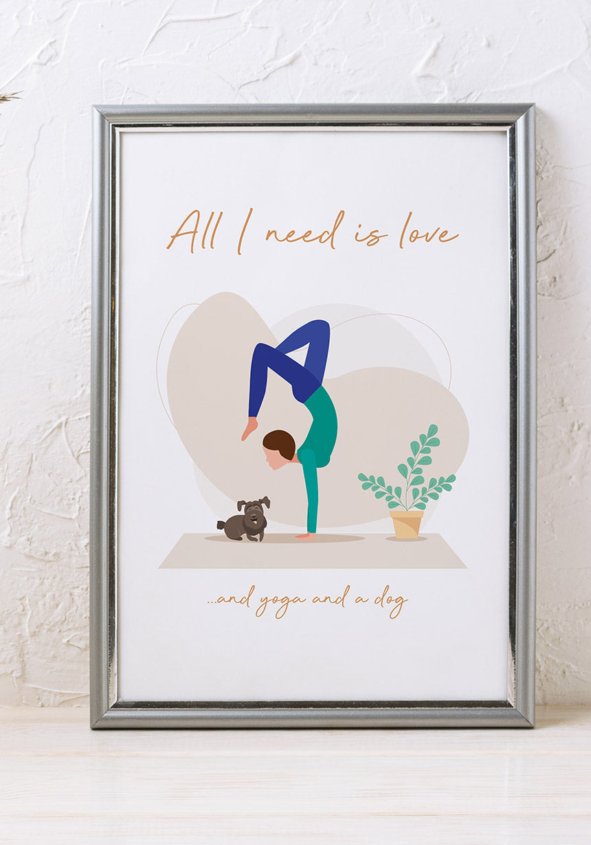 Yoga Poster Illustration Woman with dog in the frame
