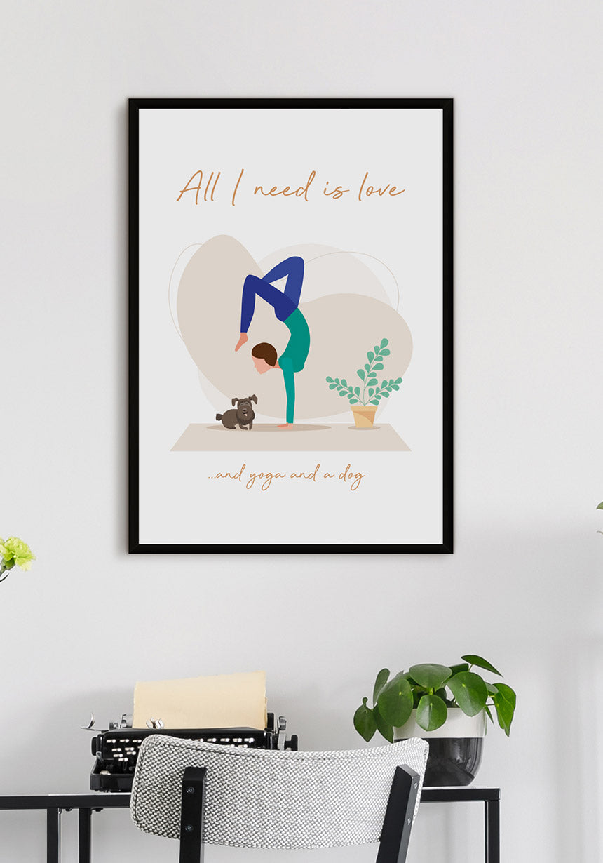 Yoga Poster Illustration Woman with dog on wall
