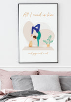 Yoga poster all i need is love on wall