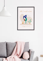 yoga poster all i need is love in living room